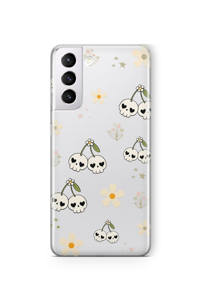 FLAMENKO حافظة هاتف شفافة بنمط جمجمة الكرز متوافقة مع هاتف سامسونج جالاكسي S22