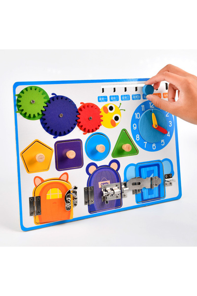 OEM Busy Board Montessori – Placă „Încuie-descăruie” din lemn | ZukiToys.ro