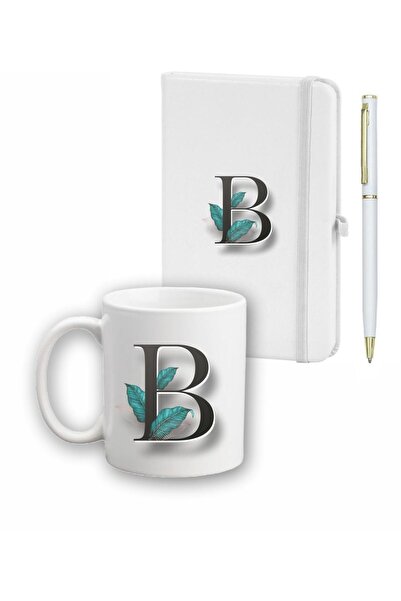 LİNOVERA Leaf Pattern Agenda, Mug and Pen Set