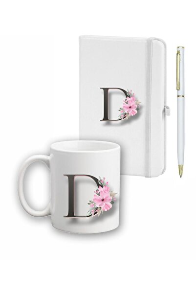 LİNOVERA Flower Pattern Agenda, Mug and Pen Set