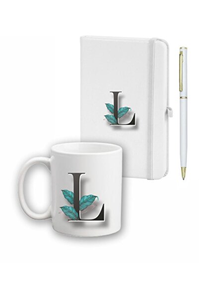 LİNOVERA Leaf Pattern Agenda Mug and Pen Set