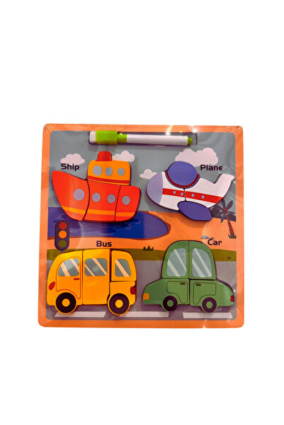 OEM Puzzle din lemn 3D mijloace de transport + tablita de desen cu marker – 1...