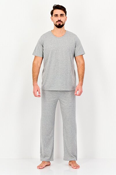 Algspar طقم بيجامة رجالي من قطعتين بأكمام قصيرة، لون رمادي