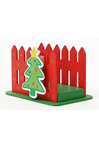 OEM Wooden Christmas Tree Napkin Holder with Baubles, Red/Green, 10.5 x 6 x 6 cm