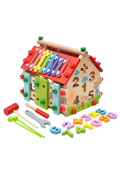 OEM Casuta educativa din lemn 4 in 1 – jucarie multifunctionala pentru motric...