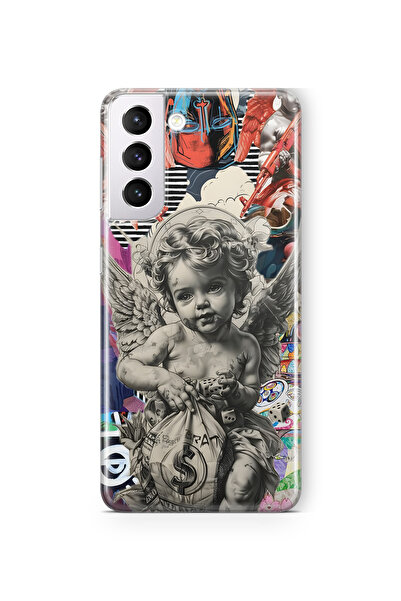 FLAMENKO حافظة هاتف سامسونج جالاكسي S22 ملائكية شفافة بنمط كولاج