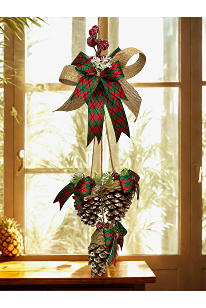 Home Ekoseli Jüt Kurdeleli Doğal Kozalak Kapı Süsü