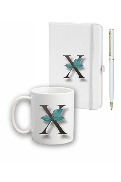 LİNOVERA Leaf Pattern Agenda Mug and Pen Set