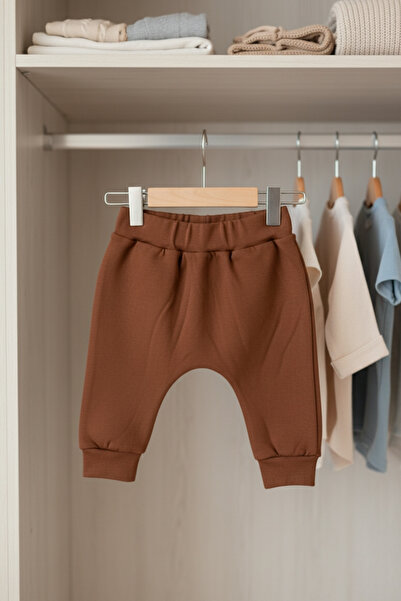Salvia Dione Baby Boy Pants - 100% Cotton, Elastic Waist, Jogger, Cotton Lined, Brick Color, Natural, Comfortable, Stylish