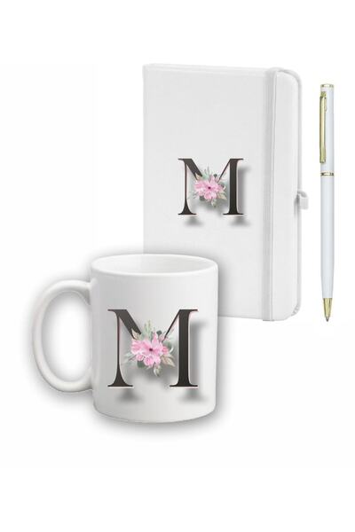 LİNOVERA Flower Pattern Agenda, Mug and Pen Set