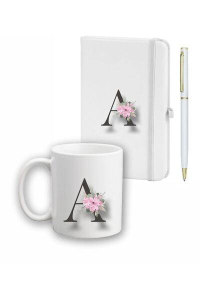 LİNOVERA Flower Pattern Agenda, Mug and Pen Set