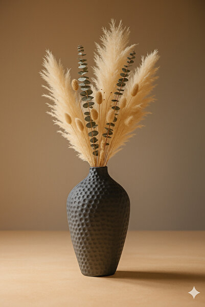 TACTIC Crater Patterned Decorative Stone Vase 14 cm |   Black Living Room Office Accessory