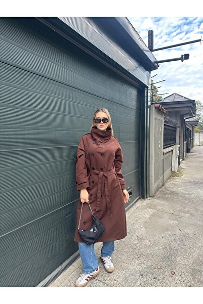 Bak'ap Преміум підкладка, високий комір, модна застібка, довгий тренчкот з деталями