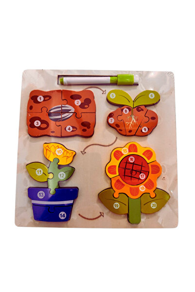 OEM Puzzle din lemn 3D floare + tablita de desen cu marker – 20 piese