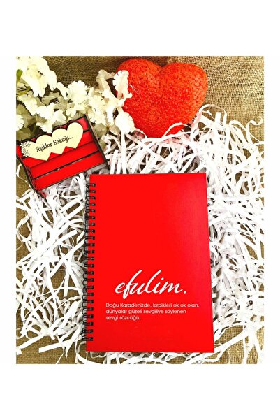 LİNOVERA Valentine's Day Efulim Printed Wooden Notebook - Red
