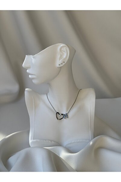 NB STEELORA Heart Detailed Silver Color Steel Letter Necklace