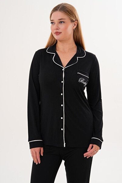 Mecit Pijama Mecit 6307 Black Buttoned Women's Pajama Set