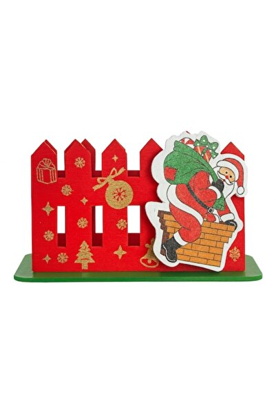 OEM Wooden Christmas Napkin Holder - Santa with Gifts, 10.5 x 6 x 6 cm, Red/Green