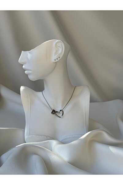NB STEELORA Heart Detailed Silver Color Steel Letter Necklace