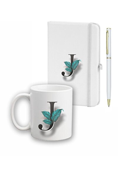 LİNOVERA Leaf Pattern Agenda, Mug and Pen Set