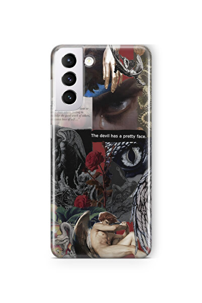 FLAMENKO حافظة هاتف شفافة بنمط وجه الشيطان متوافقة مع هاتف سامسونج جالاكسي S22