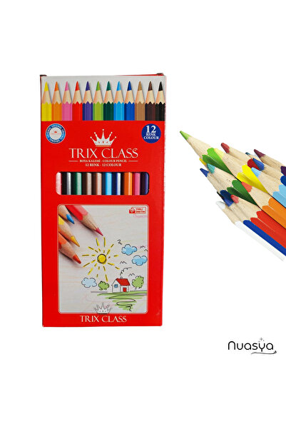 TRİX CLASS Full Size 12 Colors Dry Crayon Set – Vibrant and Soft Painting