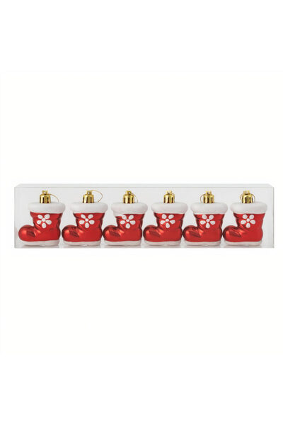 Issa Christmas Boot Ornaments 6/set, 7x5 cm, Glitter & Flower Decoration, Plastic