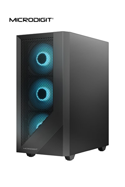 Microdigit Raider Series Desktop Gaming Computer Case with Tempered Glass Side Panel & Cooling Fan With RGB