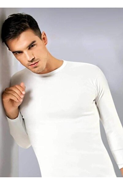 mcmorcity Tutku Elit 2'Li Erkek Elestan Pamuklu Likralı Sıfır Yaka Uzun Kol Body 1302 Beyaz