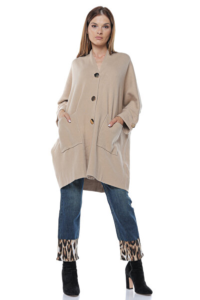 Jolenttine Jachetă supradimensionat cu nasturi aurii, bej deschis