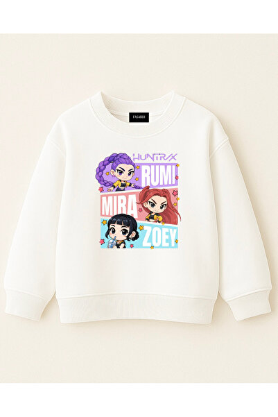 fasardi Kpop Demon Hunters Huntrix Zoey Rumi Mira Printed Oversize Unlined Long Sleeve Girls' Sweatshirt