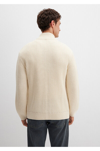 Mavi Wool Blend Zippered Ecru Cardigan 0710266