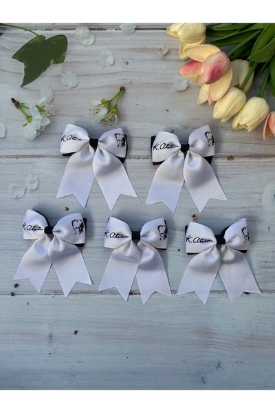THE İLKİN TOKA 5 Pieces Ataturk Patterned Ribbon Hair Clips, Holiday Clips April 23, October 29, May 19