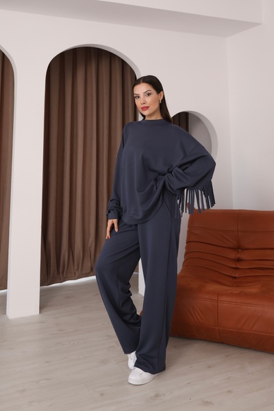 02Lady Fashion Oversized Tassel Detailed Modal Fabric Tracksuit Set