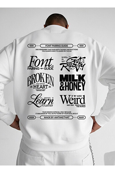 LORVEX Φούτερ Oversize Unisex Λευκό με λαιμόκοψη ποδηλάτου και τυπωμένο σχέδι...