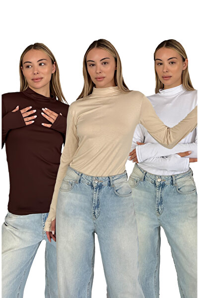 RDK Giyim Γυναικείο Σετ 3 τεμαχίων Φορμάκι με λεπτομέρεια στα δάχτυλα - Καφέ ...