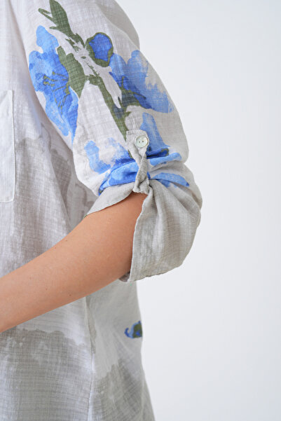 MAMAYAGA Cămașă din bumbac cu mânecă lungă, elegantă, cu model, confortabilă, din in italiană, potrivită pentru femei în îmbrăcăminte islamică