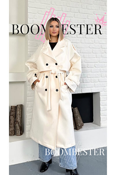 BoomBester Women's Gray Cashmere Belted Oversized Coat / Trench Coat