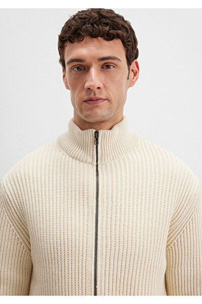 Mavi Wool Blend Zippered Ecru Cardigan 0710266