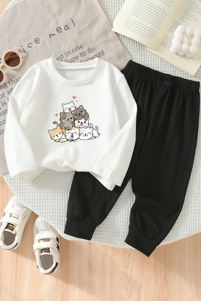 ADABEBEK Premium Happy Cats Printed Bottom Top Baby Set 24592