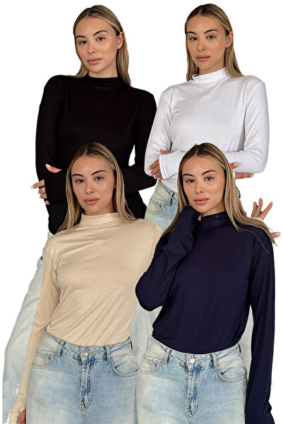 RDK Giyim Дамски комплект от 4 части с детайли на пръстите - черен, бял, бежо...