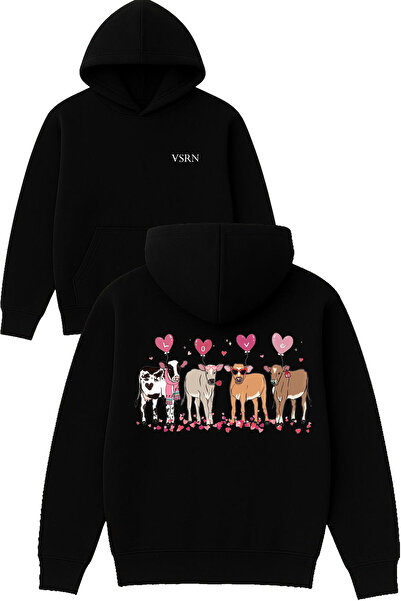 VSRN سويت شيرت من إينكلس لوف ديزاين مطبوع قصة فضفاضة أسود بغطاء رأس