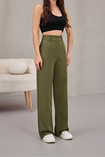 alanora Women's High Waist Lycra Wide Leg Striped Comfortable Cut Trousers