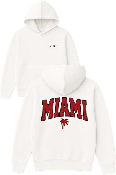 VSRN تصميم ميامي بالم مطبوع قصة فضفاضة سويت شيرت أبيض بغطاء رأس