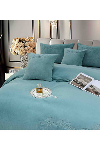 JOJO HOME Cocolino bedding set, faux rabbit fur, with elastic, 6 pieces, 180x200cm, Turquoise