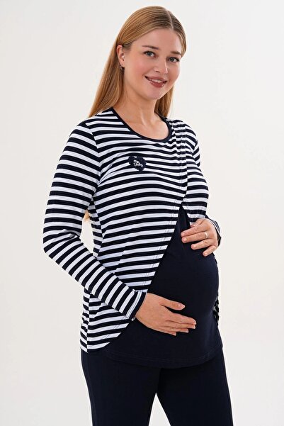 Mecit Pijama Stretch Fabric Sports Maternity Long Sleeve Pajama Set 90% Cotton 10% Lycra