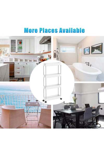 Ella Home Bathroom shelf unit with wheels, 4 shelves and 6 hooks, white, 85x38x12cm