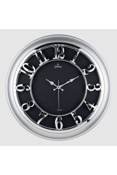 ZERO LAND CEAS DE PERETE SILVER GREY INTERIOR NEGRU 45CM NUMERELE IN RELIEF M...