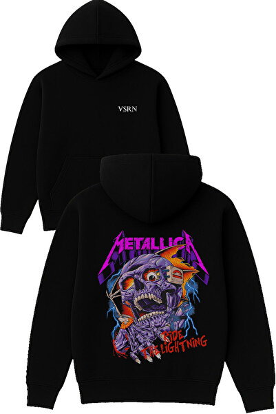 VSRN Mikser Metallica dizajn, štampana oversize crna majica sa kapuljačom