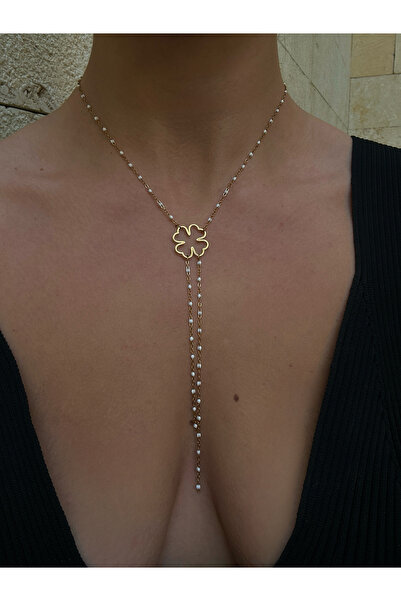 pop up store Clover Detail White Topcuk Steel Necklace